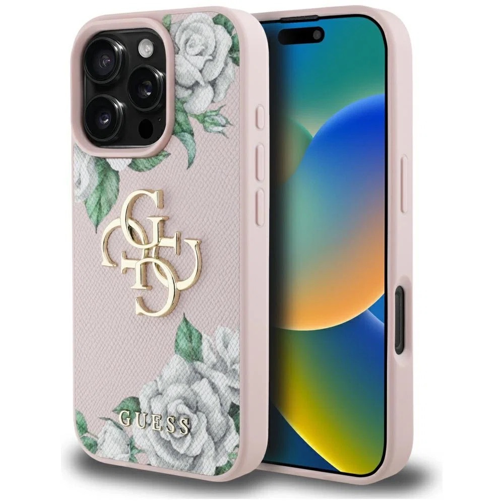 Zdjęcie do “Guess Grained Roses Big 4G logo różowy - etui iPhone 16 Pro Max”.