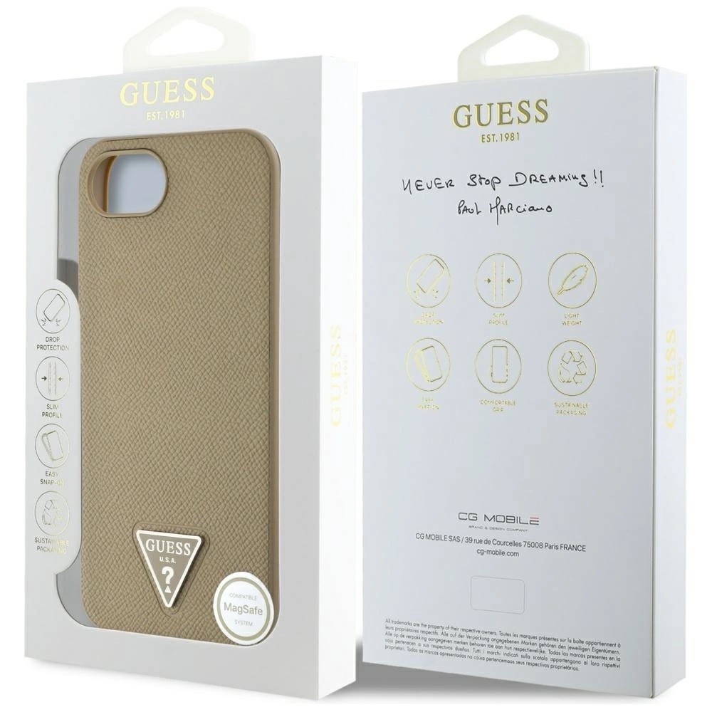 Zdjęcie do “Guess Grained Triangle MS brązowy - etui iPhone 16e / 17e”.