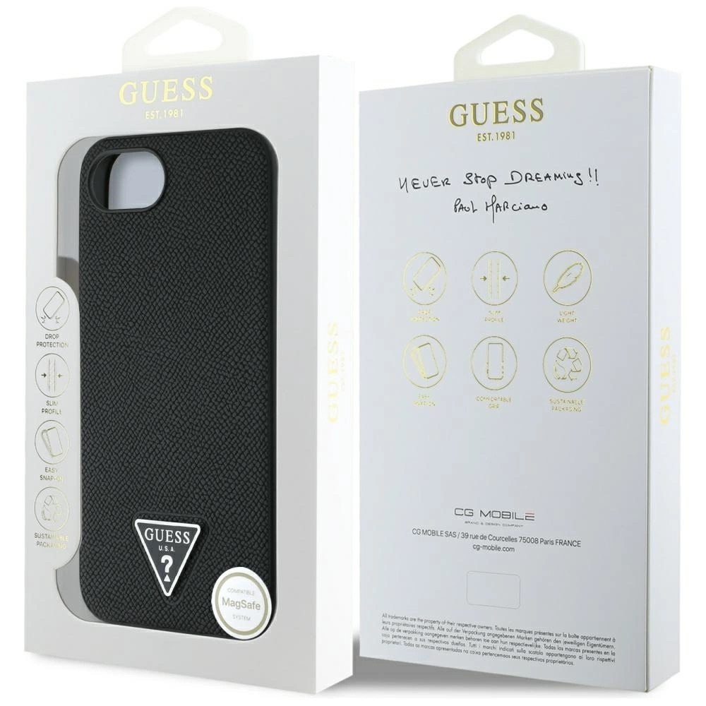 Zdjęcie do “Guess Grained Triangle MS czarny - etui iPhone 16e / 17e”.