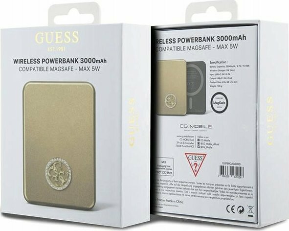 Zdjęcie do “Guess 4G Strassed Metal Logo MagSafe 5W 3000mAh złoty - powerbank”.
