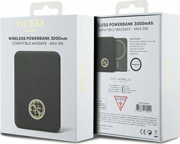 Zdjęcie do “Guess 4G Strassed Metal Logo MagSafe 5W 3000mAh czarny - powerbank”.