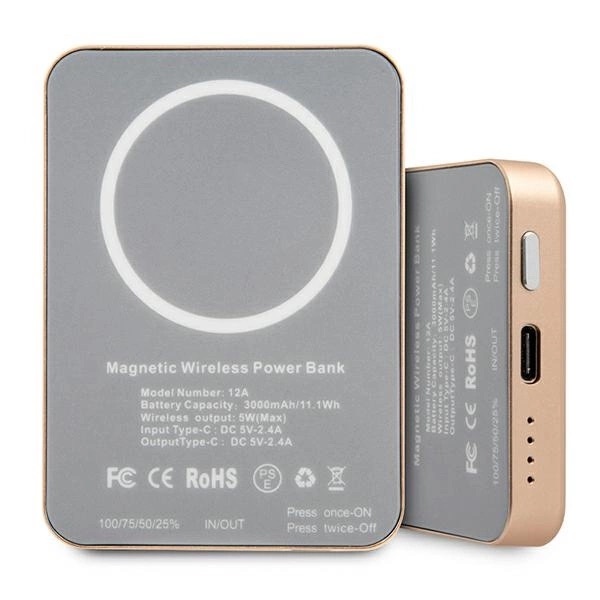 Zdjęcie do “Guess Script Logo MagSafe 5W 3000mAh złoty - powerbank”.