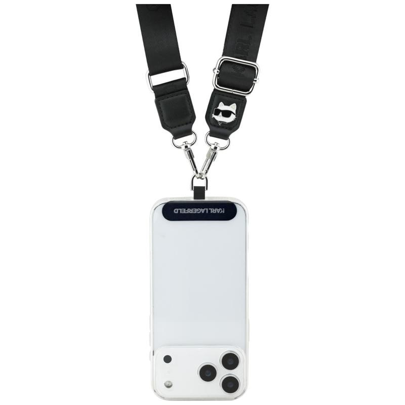 Zdjęcie do “Karl Lagerfeld Crossbody Strap Tether Patch Choupette Metal Logo czarny - smycz”.