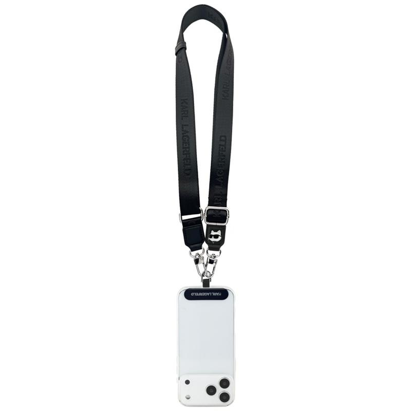 Zdjęcie do “Karl Lagerfeld Crossbody Strap Tether Patch Choupette Metal Logo czarny - smycz”.