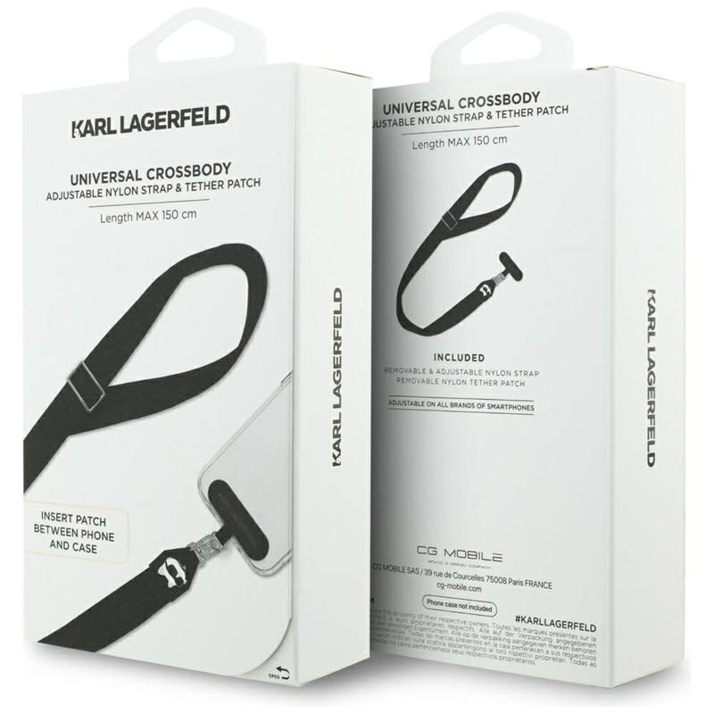 Zdjęcie do “Karl Lagerfeld Crossbody Strap Tether Patch Choupette Metal Logo czarny - smycz”.