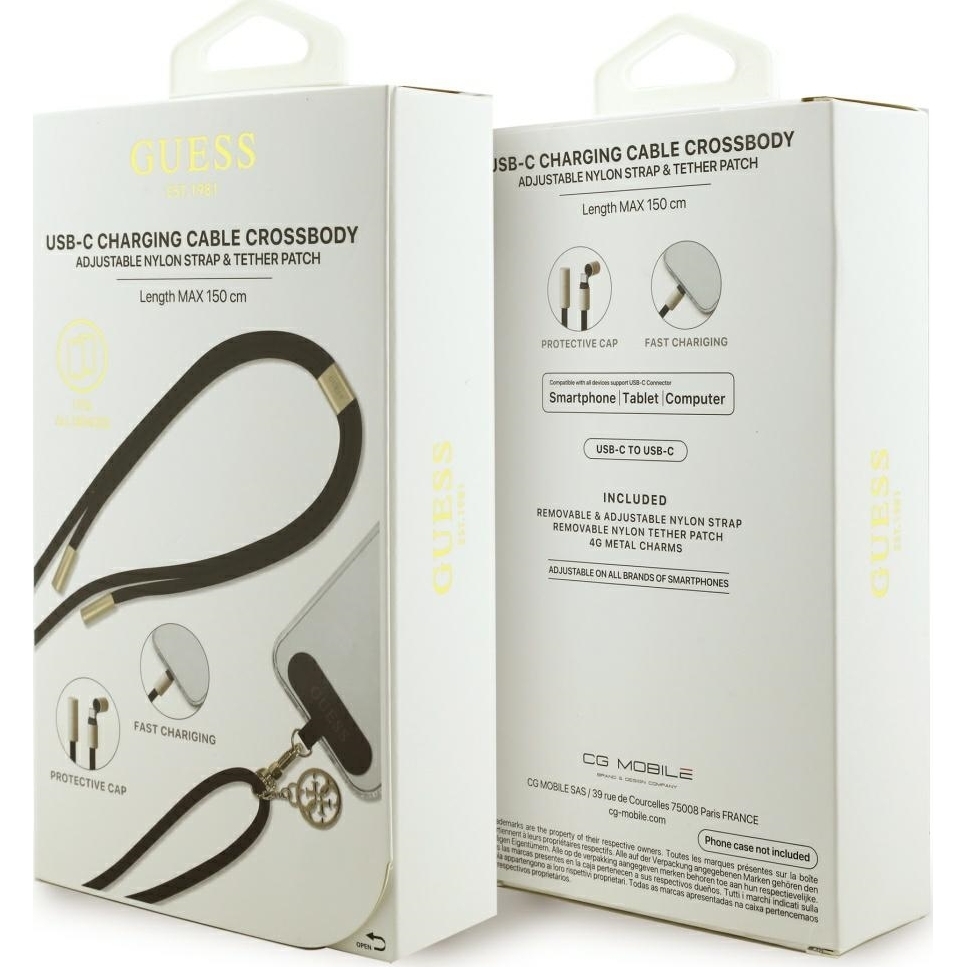 Zdjęcie do “Guess 2w1 Crossbody 4G Charm 1,5m czarny - smycz z kablem USB-C”.