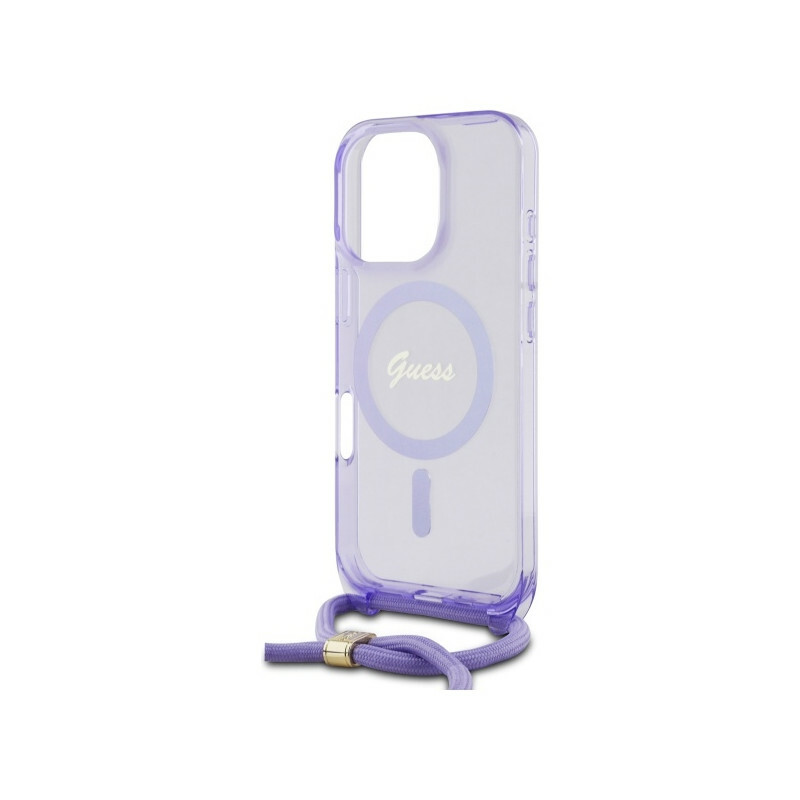 Zdjęcie do “Guess Crossbody Cord Script MS fioletowy - etui iPhone 16 Pro”.