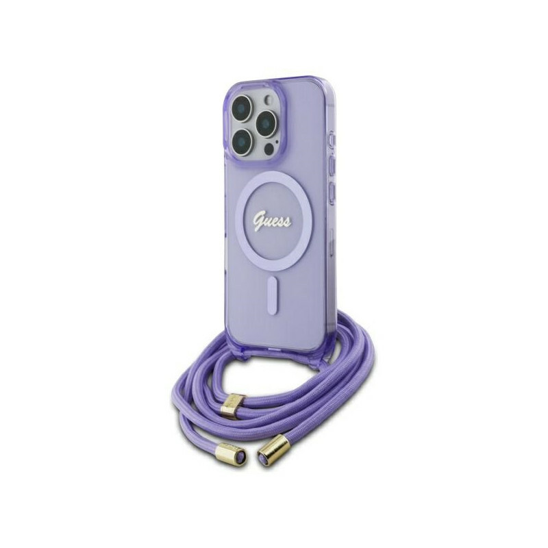 Zdjęcie do “Guess Crossbody Cord Script MS fioletowy - etui iPhone 16 Pro”.
