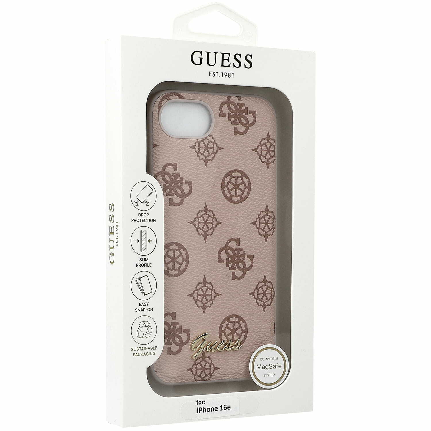 Zdjęcie do “Guess Peony Script Logo MS brązowy - etui iPhone 16e / 17e”.
