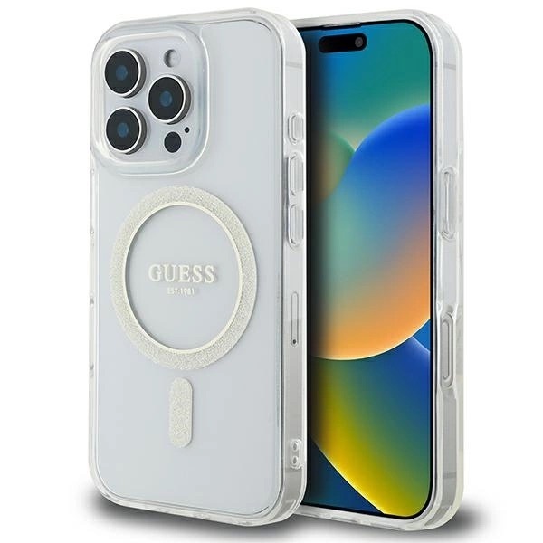 Zdjęcie do “Guess IML Glitter Circle MS przeźroczysty - etui iPhone 16 Pro”.