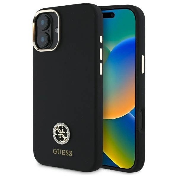 Zdjęcie do “Guess Silicone Logo Strass 4G czarny - etui iPhone 16”.