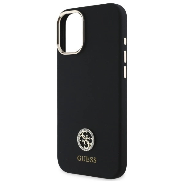 Zdjęcie do “Guess Silicone Logo Strass 4G czarny - etui iPhone 16”.
