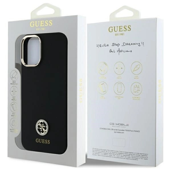 Zdjęcie do “Guess Silicone Logo Strass 4G czarny - etui iPhone 16”.