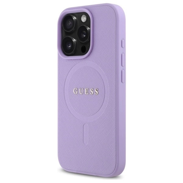 Zdjęcie do “Guess Saffiano MS fioletowy - etui iPhone 16 Pro”.