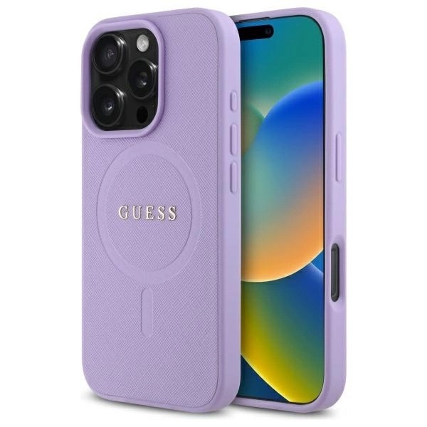 Zdjęcie do “Guess Saffiano MS fioletowy - etui iPhone 16 Pro Max”.