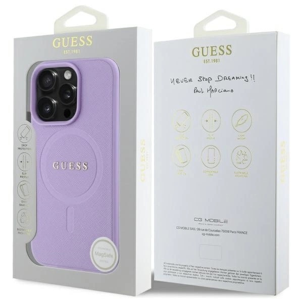 Zdjęcie do “Guess Saffiano MS fioletowy - etui iPhone 16 Pro Max”.