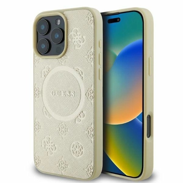Zdjęcie do “Guess Saffiano Peony Classic Logo MS złoty - etui iPhone 16 Pro”.