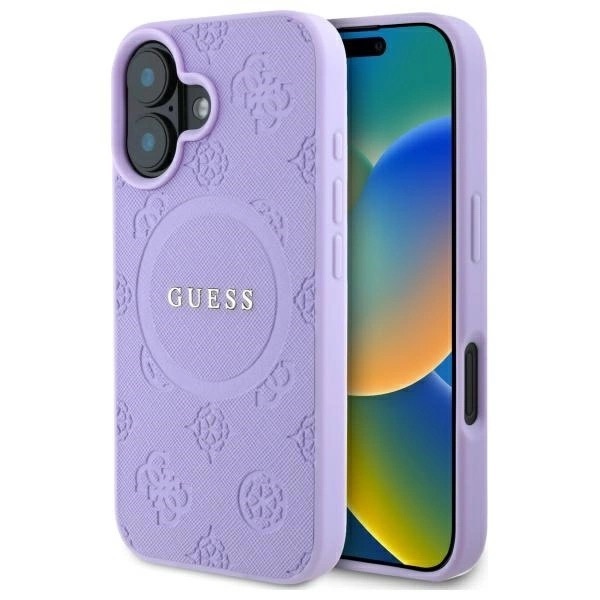 Zdjęcie do “Guess Saffiano Peony MS fioletowy - etui iPhone 16 Plus”.