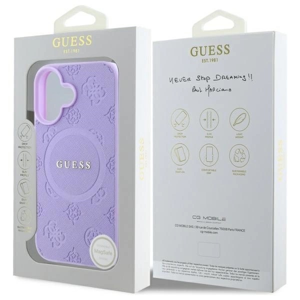 Zdjęcie do “Guess Saffiano Peony MS fioletowy - etui iPhone 16 Plus”.