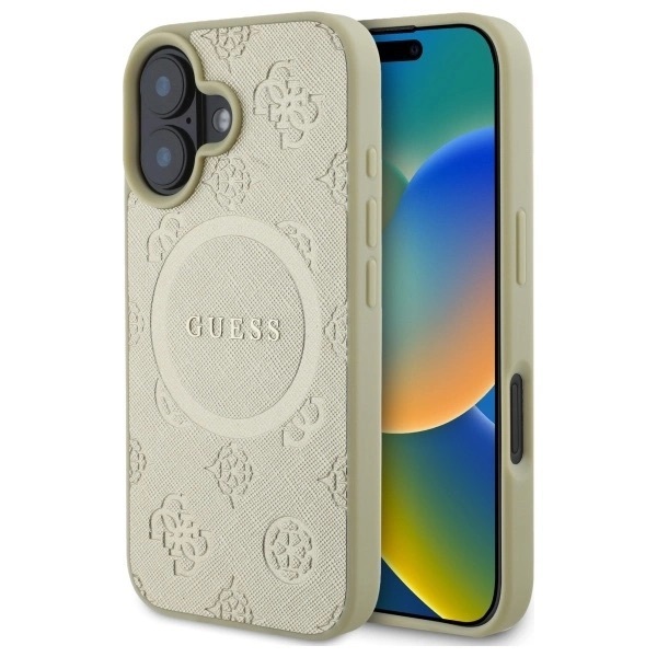 Zdjęcie do “Guess Saffiano Peony MS złoty - etui iPhone 16”.