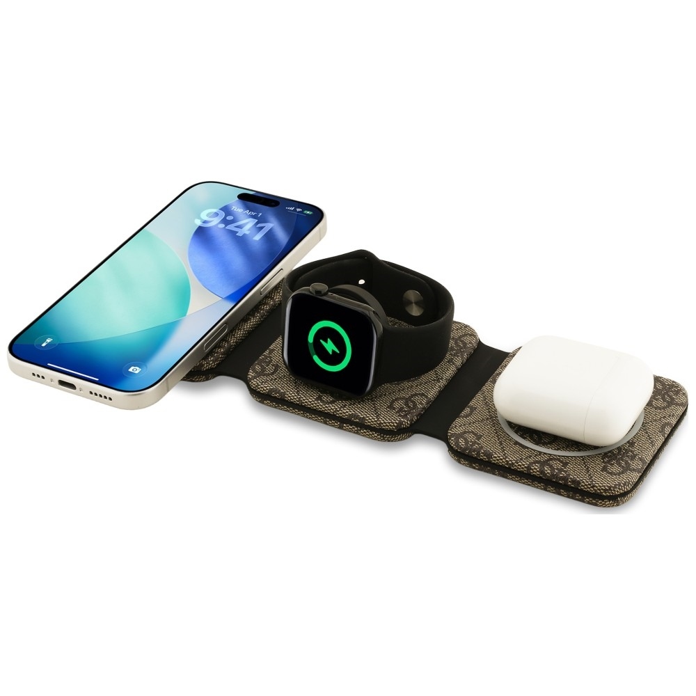 Zdjęcie do “Guess 3w1 4G MagSafe 15W brązowy - ładowarka indukcyjna”.