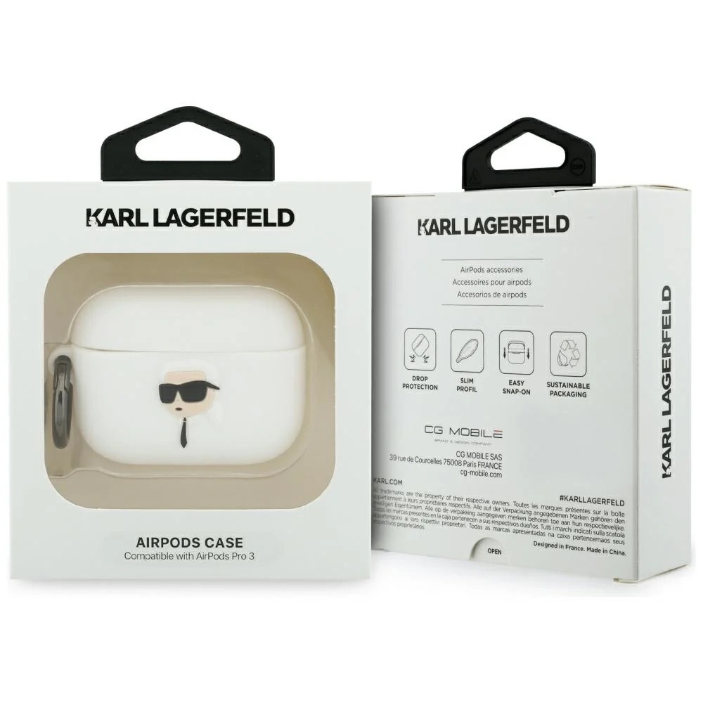 Zdjęcie do “Karl Lagerfeld Silicone Karl Head 3D biały - etui AirPods Pro 3”.