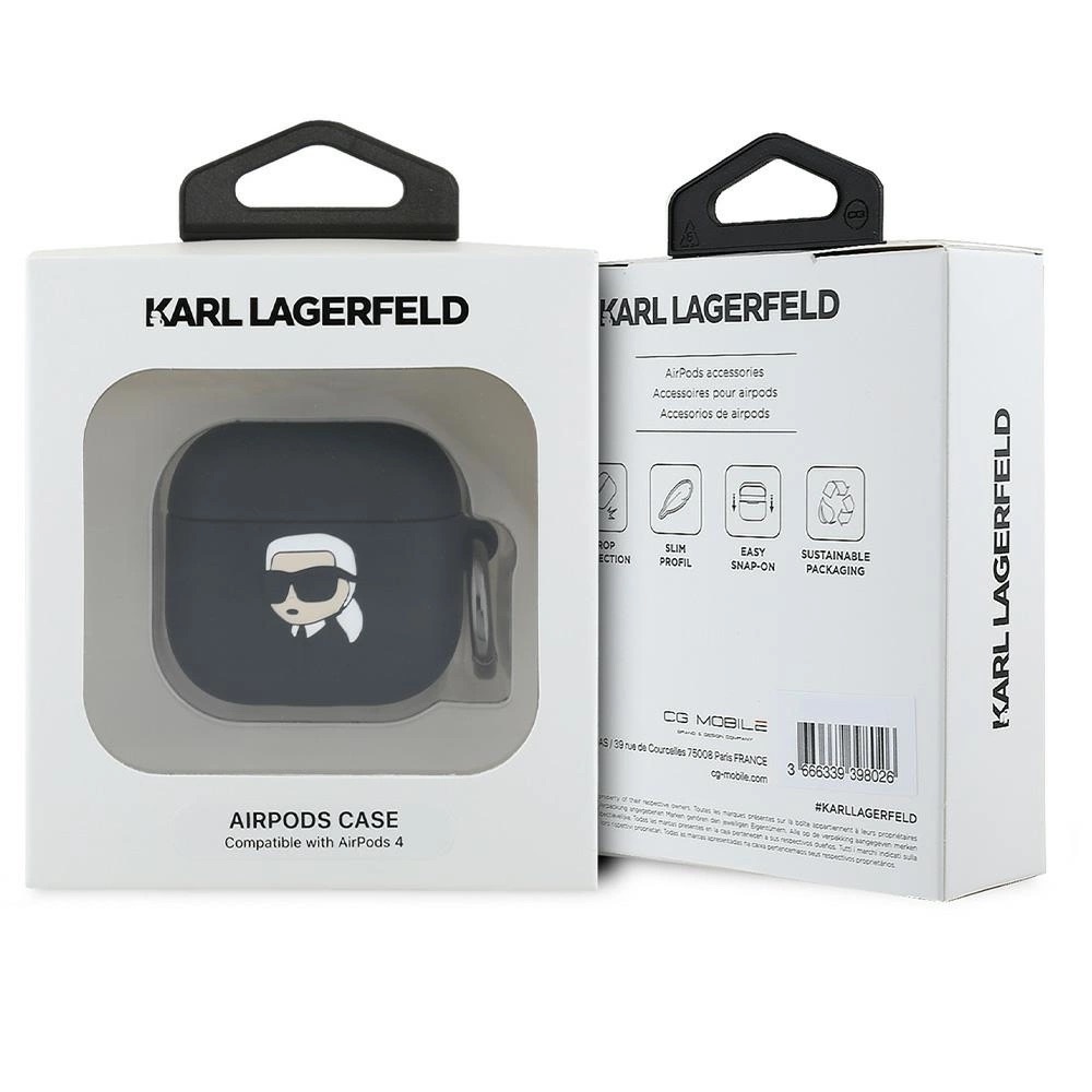 Zdjęcie do “Karl Lagerfeld Silicone Karl Head 3D czarny - etui AirPods 4”.