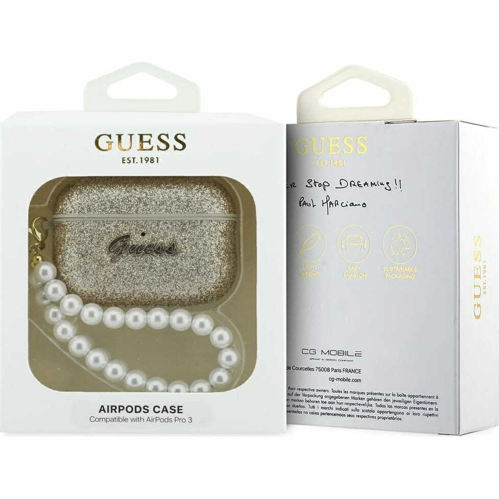 Zdjęcie do “Guess Glitter Pearl Strap złoty - etui AirPods Pro 3”.
