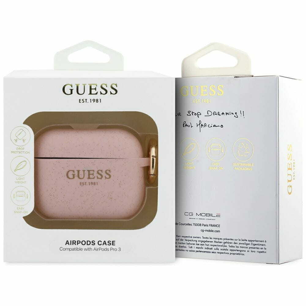 Zdjęcie do “Guess Silicone Glitter Ring różowy - etui AirPods Pro 3”.