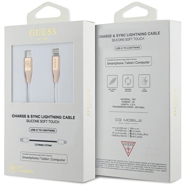 Zdjęcie do “Guess Fast Charging Ebossed Logo 1,5m złoty - kabel USB-C/Lightning”.