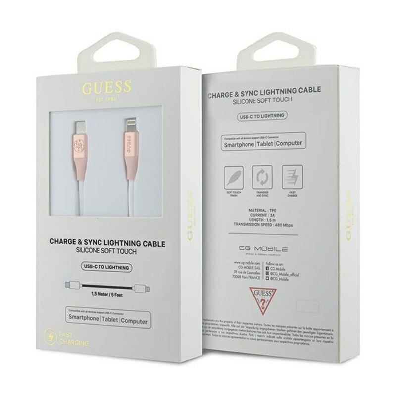 Zdjęcie do “Guess Fast Charging Ebossed Logo różowy - kabel USB-C/Lightning”.