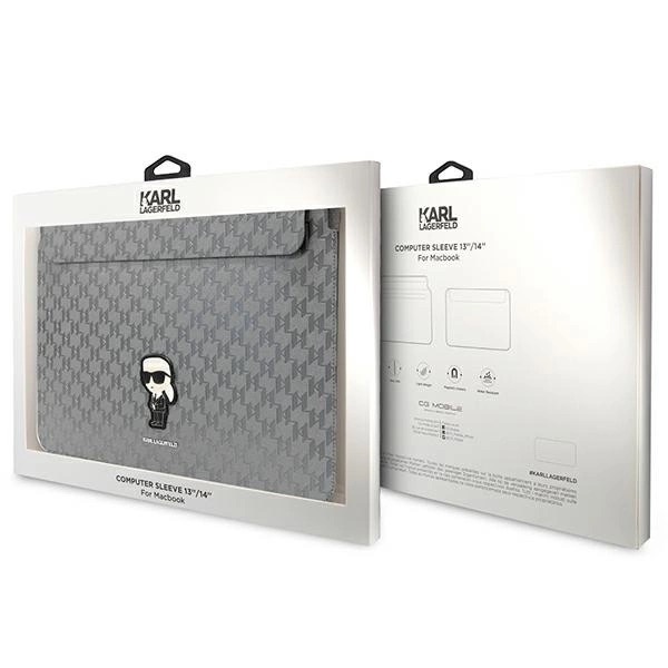 Zdjęcie do “Karl Lagerfeld laptop Sleeve Saffiano Monogram Ikonik srebrny - pokrowiec Macbook 14"”.