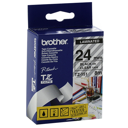 Brother taśma laminowana 24 mm TZ151 (czarne na przezroczystym)