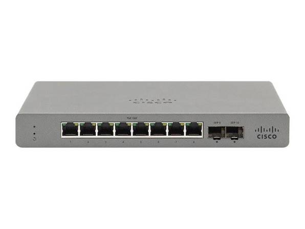 Cisco Meraki GO GS110-8 Switch, 8 x 10/100/1000 + 2 x SFP (mini-GBIC) (uplink)