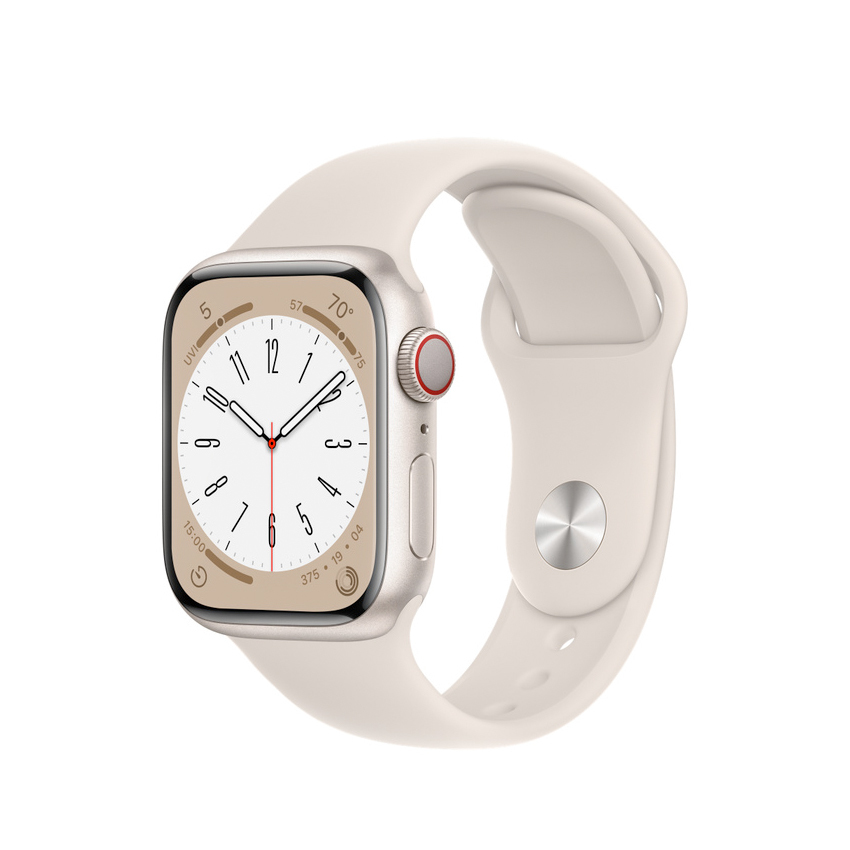 Apple Watch Series 8 45mm GPS + Cellular aluminium w kolorze księżycowej poświaty z paskiem sportowym w kolorze księżycowej poświaty