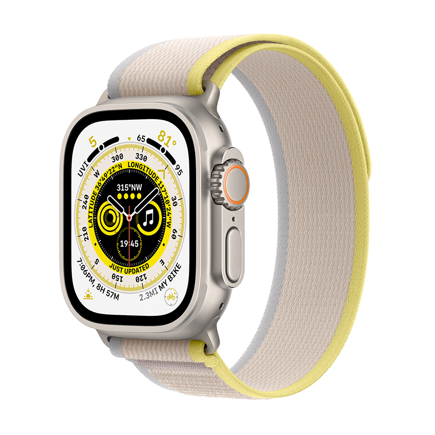 Apple Watch Ultra 49 mm GPS + Cellular tytan z opaską Trail w kolorze żółtym/beżowym - M/L