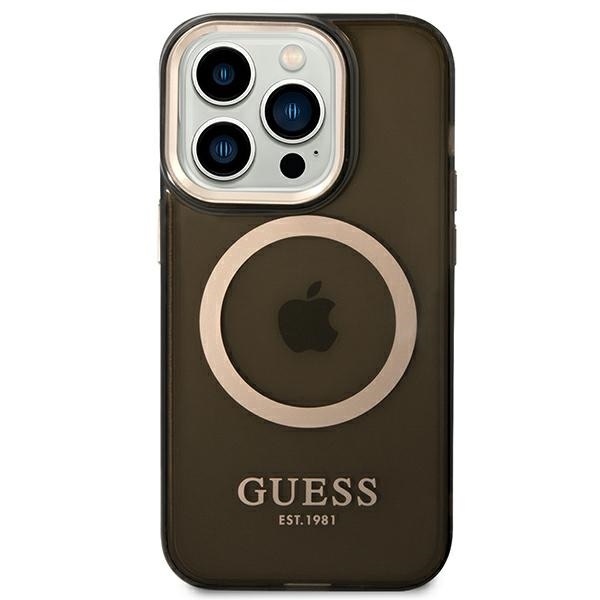 Guess Gold Outline Translucent Black MagSafe - etui iPhone 14 Pro