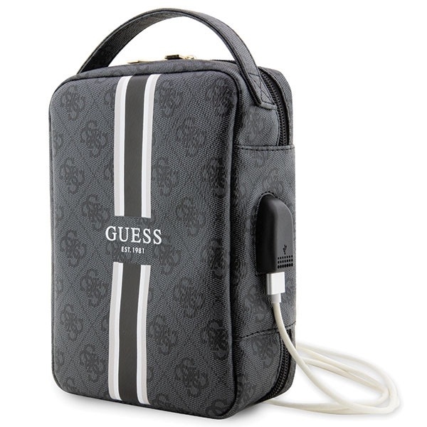 Guess 4G Printed Stripes Travel Cable Bag Black - saszetka na akcesoria