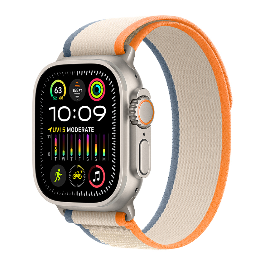 Apple Watch Ultra 2 49 mm GPS + Cellular tytan z opaską Trail w kolorze pomarańczowy/beżowy - rozm. ML