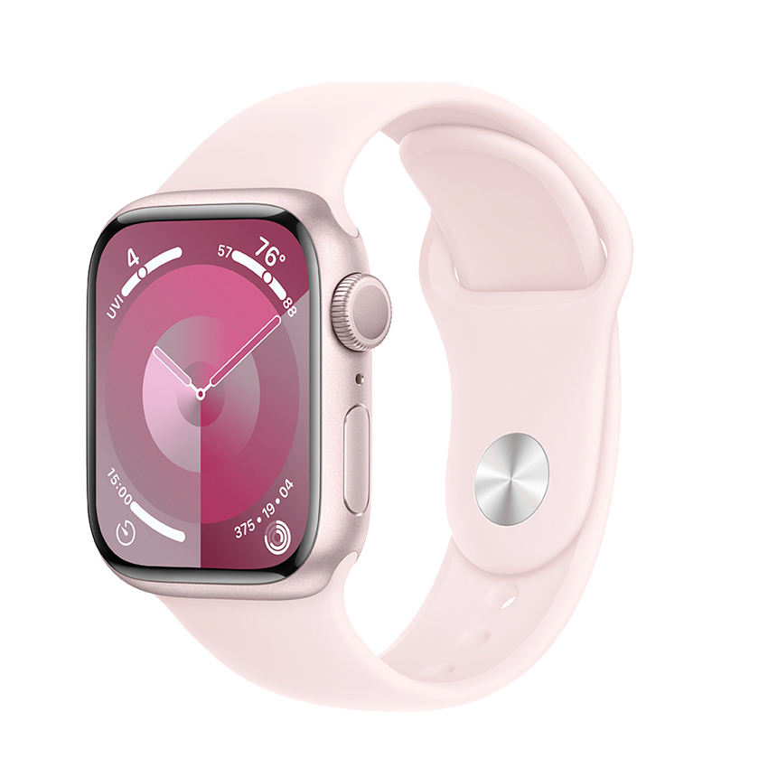 Apple Watch Series 9 41mm GPS aluminium w kolorze różowym z paskiem sportowym w kolorze jasnoróżowym - M/L