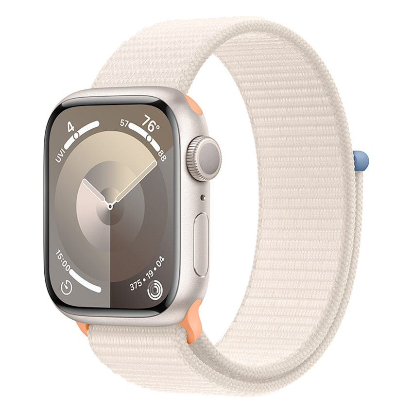 Apple Watch Series 9 45mm GPS aluminium w kolorze księżycowej poświaty z opaską sportową w kolorze księżycowej poświaty