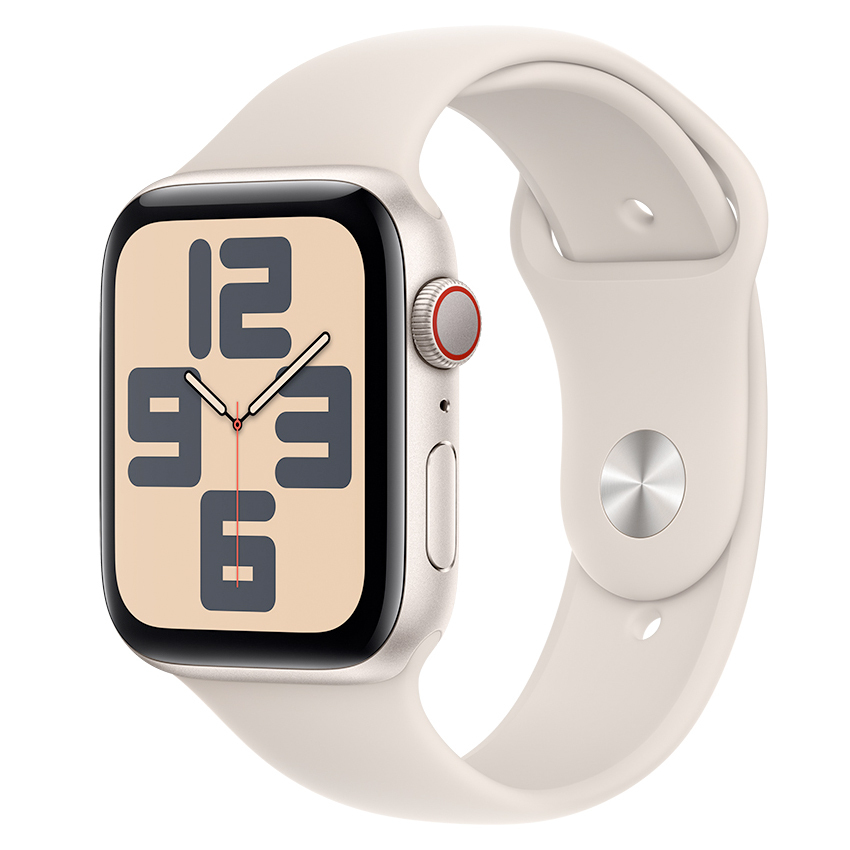 Apple Watch SE 44mm GPS + Cellular aluminium w kolorze księżycowej poświaty z paskiem sportowym w kolorze księżycowej poświaty - S/M