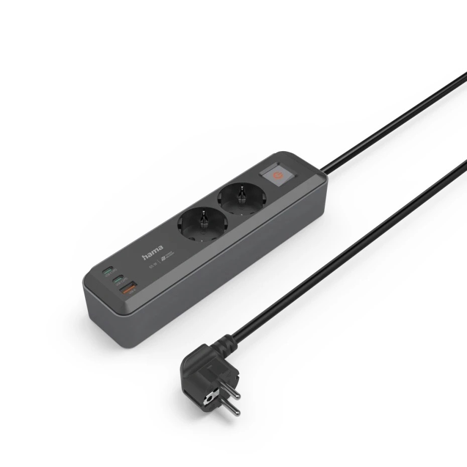 Hama Power Strip 2-Way 2xUSB-C + USB-A 65W - listwa zasilająca