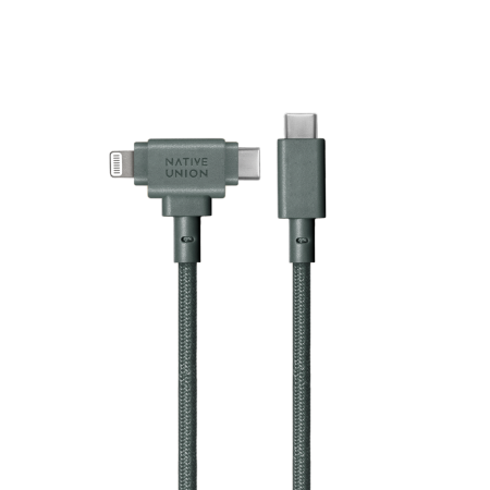 Native Union Belt Cable Duo USB-C to USB-C i Lightning 1,5m Zielony - kabel USB-C