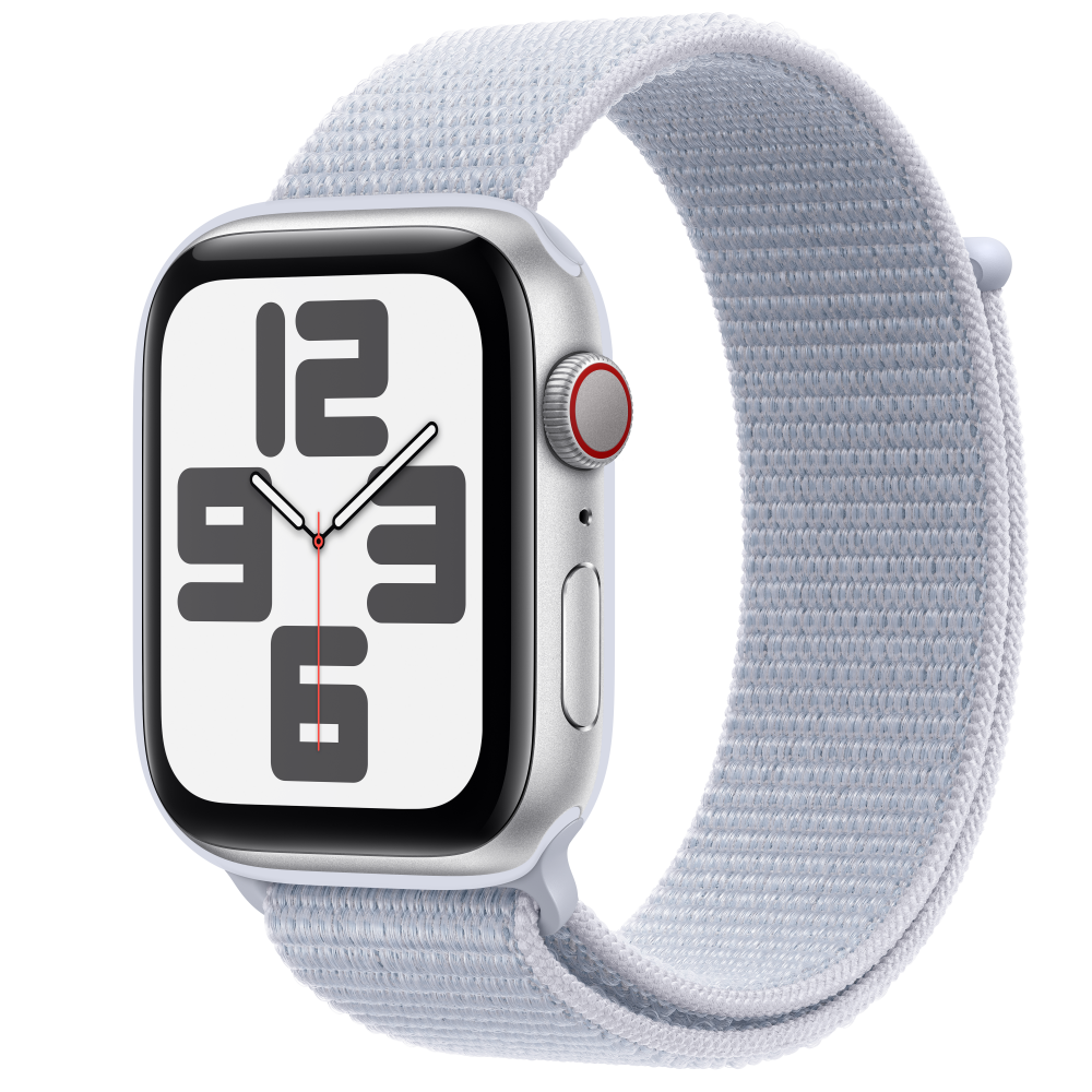 Apple Watch SE GPS + Cellular 44mm Silver Aluminium Case with Blue Cloud Sport Loop