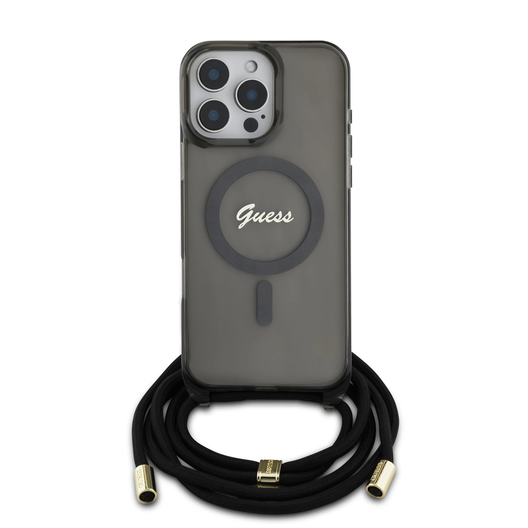 Zdjęcie do “Guess Crossbody Cord Script MS czarny - etui iPhone 16 Pro”.
