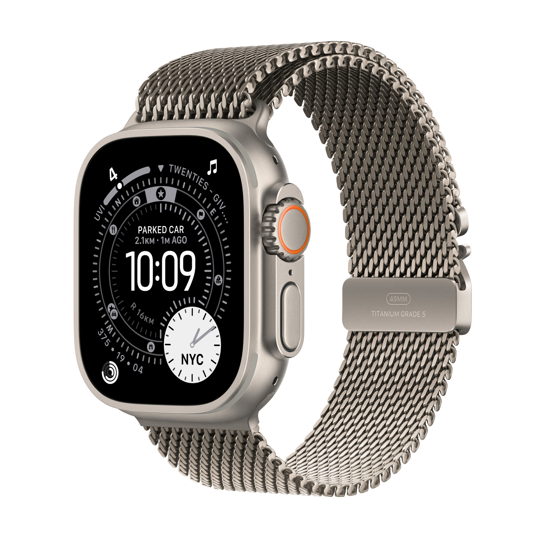 Zdjęcie do “Apple Watch Ultra 3 GPS + Cellular 49mm Natural Titanium Case with Natural Titanium Milanese Loop - Small”.