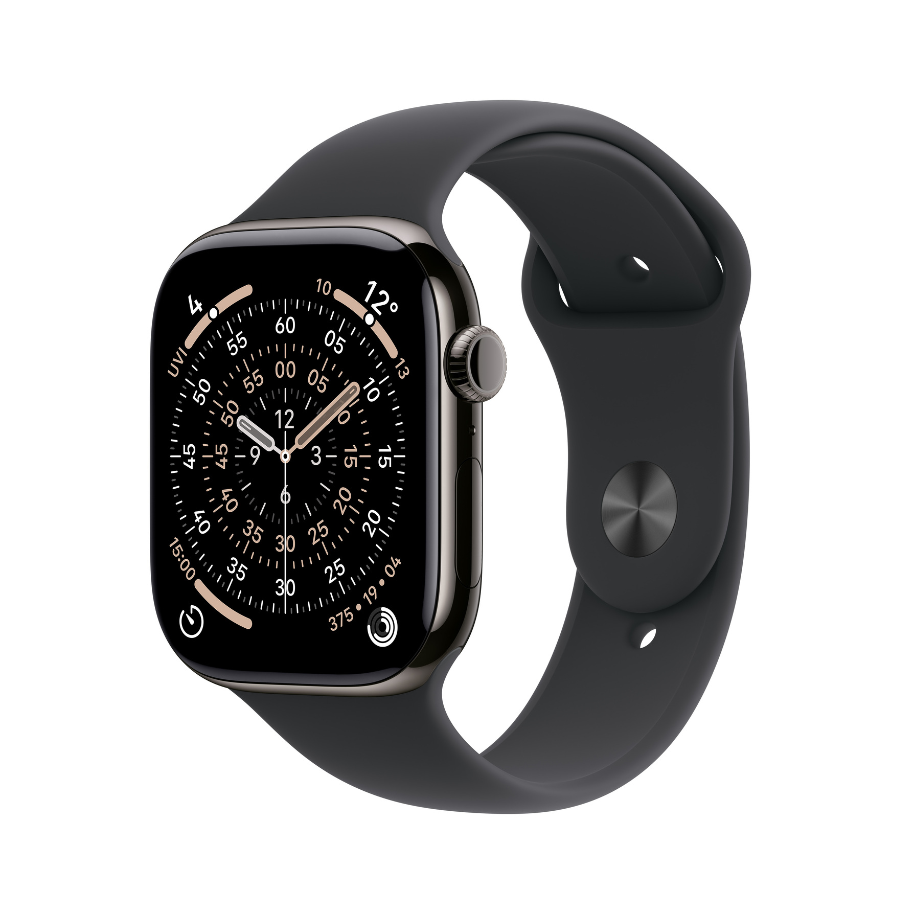 Zdjęcie do “Apple Watch Series 11 GPS + Cellular 42mm Slate Titanium Case with Black Sport Band - S/M”.