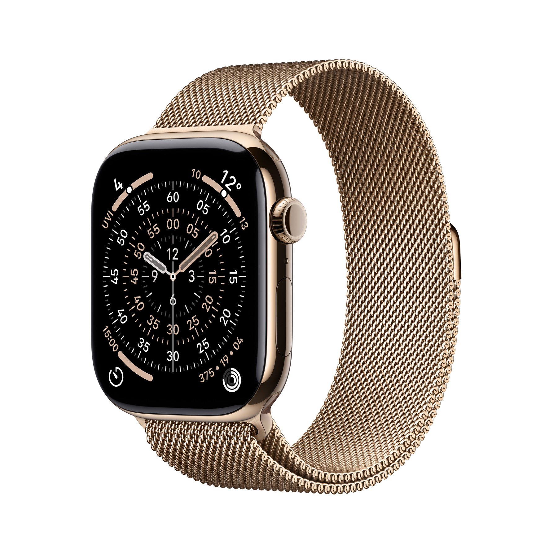 Zdjęcie do “Apple Watch Series 11 GPS + Cellular 46mm Gold Titanium Case with Gold Milanese Loop - S/M - Produkt otwarty”.