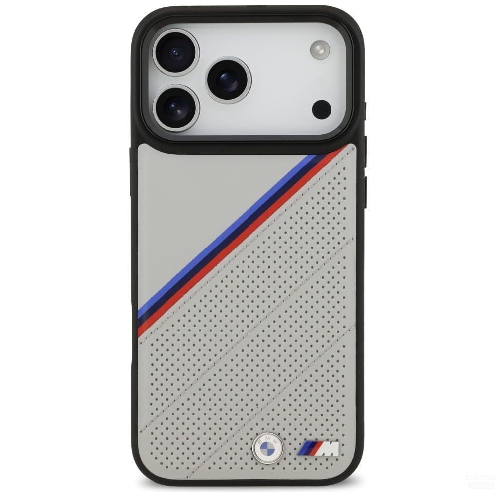 Zdjęcie do “BMW M Tricolor Metal Logo MS szary - etui iPhone 17 Pro Max”.